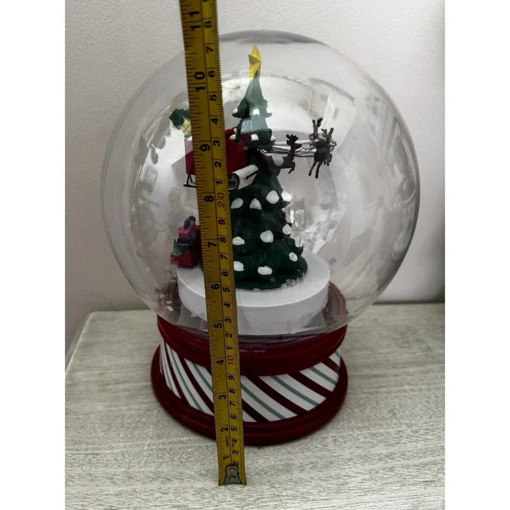 Gemmy Animated Musical Black Santa Sleigh Snow Globe Tree Lights Work Teste